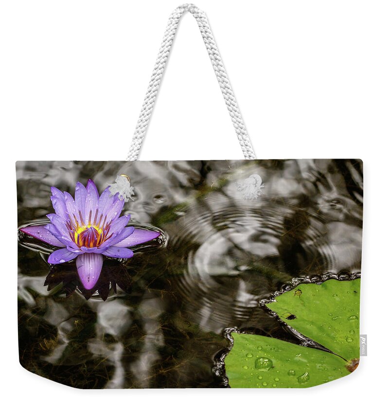 Lily Weekender Tote Bag featuring the photograph Wet Lily by Les Greenwood