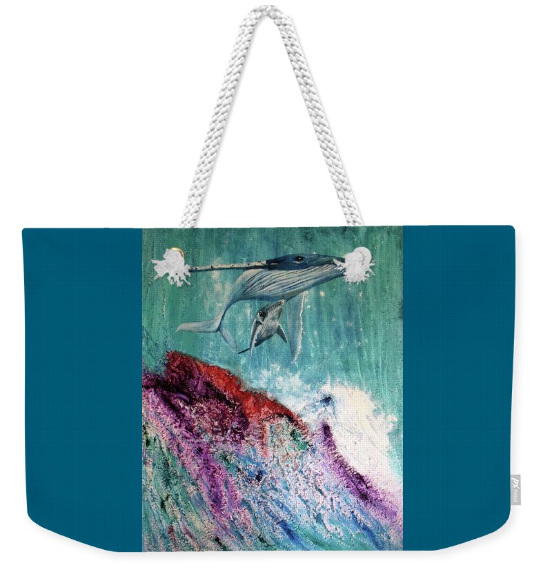 Endangered Species Weekender Tote Bag featuring the painting Whales by Toni Willey
