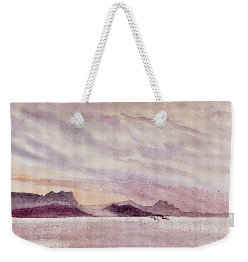 Bay Weekender Tote Bag featuring the painting Whangarei Heads at sunrise, New Zealand by Dorothy Darden