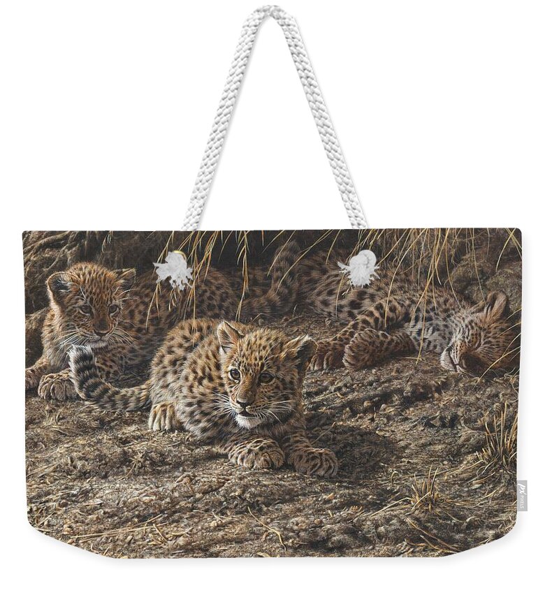 Wildlife Paintings Weekender Tote Bag featuring the painting What Do You Hear? by Alan M Hunt