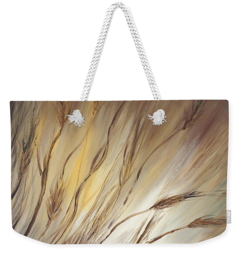 Wheat Weekender Tote Bag featuring the painting Wheat in the Wind by Nadine Rippelmeyer