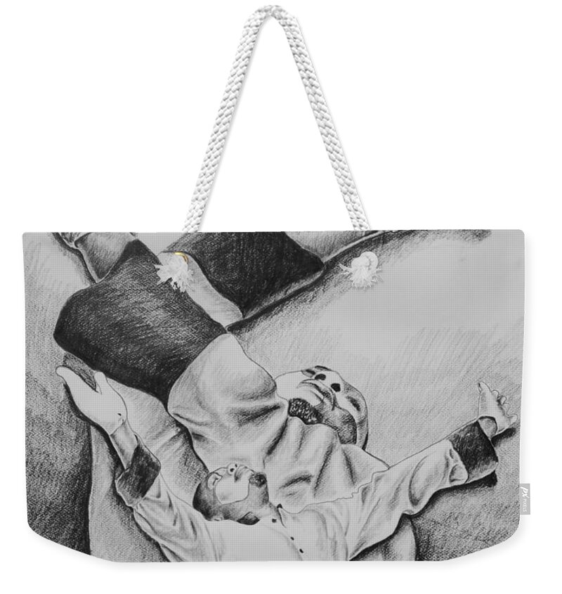Black Art Weekender Tote Bag featuring the drawing When Praises Go Up by Alphonso Edwards II