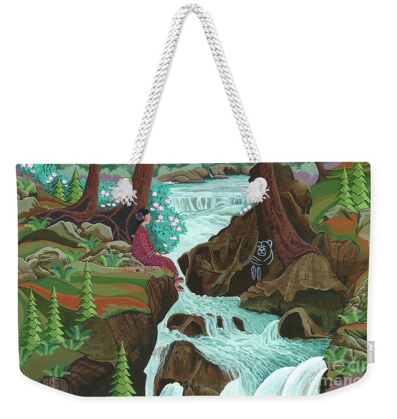 Native Americanartwork Weekender Tote Bag featuring the painting When Quiet It Happens by Chholing Taha