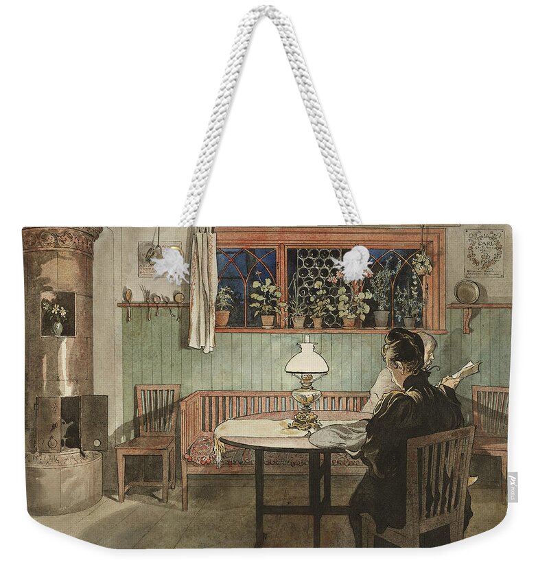 19th Century Art Weekender Tote Bag featuring the painting When the Children have Gone to Bed. From A Home by Carl Larsson