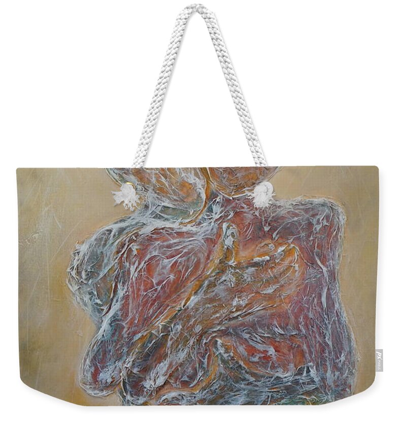 Abstract Weekender Tote Bag featuring the painting Where You Start and I Begin by Theresa Marie Johnson