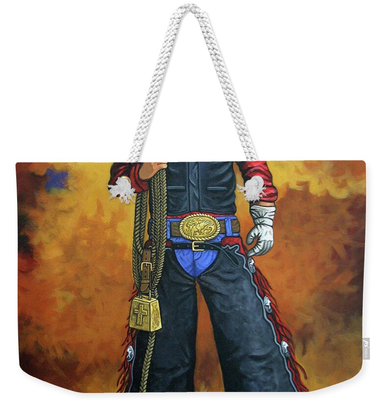 Rodeo Weekender Tote Bag featuring the painting Where's My Ride by Lance Headlee