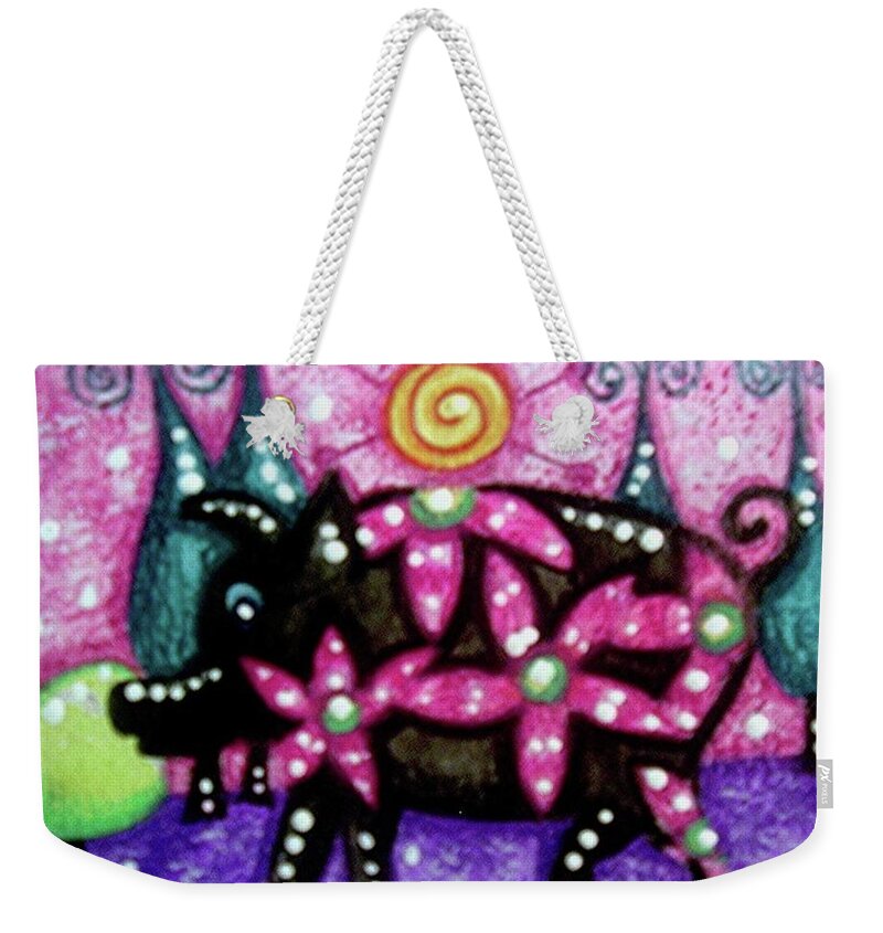 Whimsical Weekender Tote Bag featuring the painting Whimsical Pig by Monica Resinger