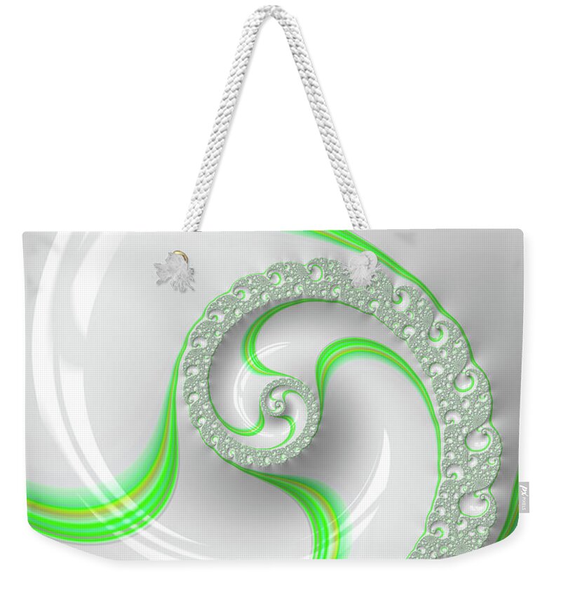 White Weekender Tote Bag featuring the photograph White and green spiral elegant and minimalist by Matthias Hauser