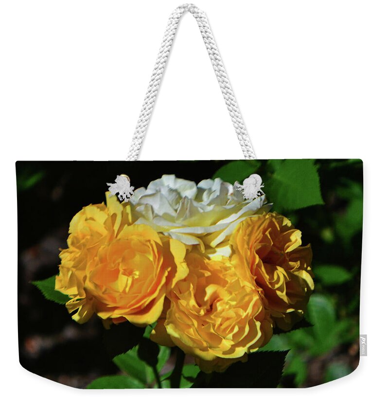 Rose Weekender Tote Bag featuring the photograph White And Yellow Rose Bouquet 001 by George Bostian