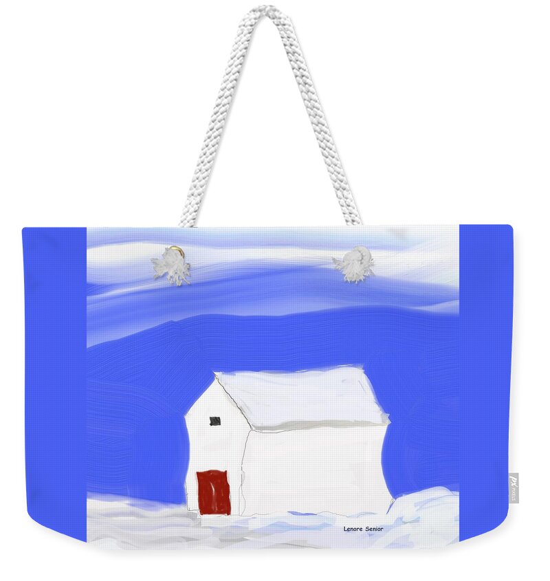 Minimal Weekender Tote Bag featuring the painting White Barn Red Doors by Lenore Senior