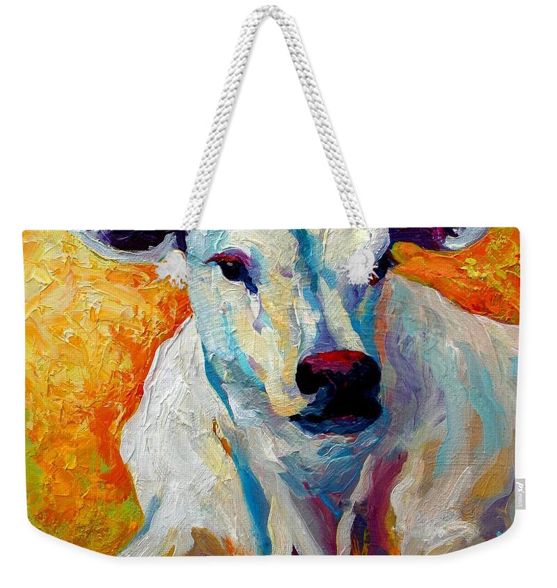 Western Weekender Tote Bag featuring the painting White Calf by Marion Rose