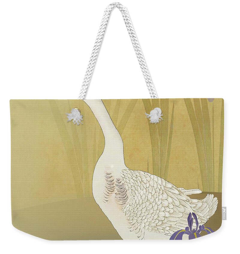 Anser Weekender Tote Bag featuring the digital art Chinese White Swan Goose by M Spadecaller