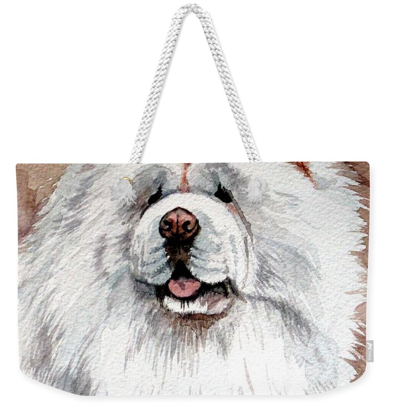 Chow Chow Weekender Tote Bag featuring the painting White Chow Chow by Christopher Shellhammer