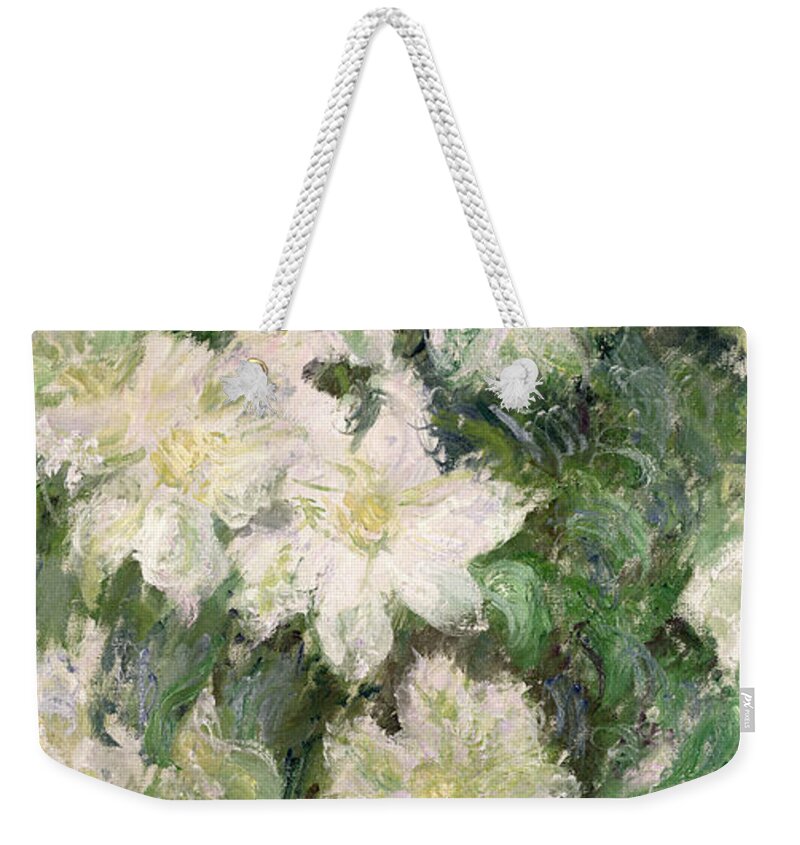 White Clematis Weekender Tote Bag featuring the painting White Clematis by Claude Monet