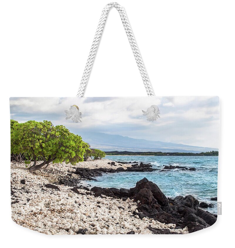 Hawaii Weekender Tote Bag featuring the photograph White Coral Coast by Denise Bird