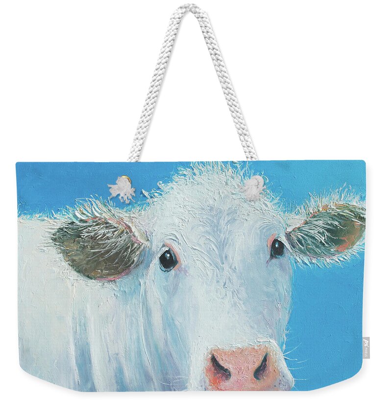 Cow Weekender Tote Bag featuring the painting White Cow by Jan Matson