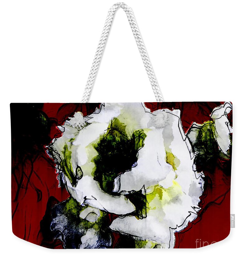 White Flower Red Background Plant Craig Walters A An The Photo Photograph Art Artist Artistic Photographic Digital Flowers Weekender Tote Bag featuring the digital art White Flower on Red Background by Craig Walters