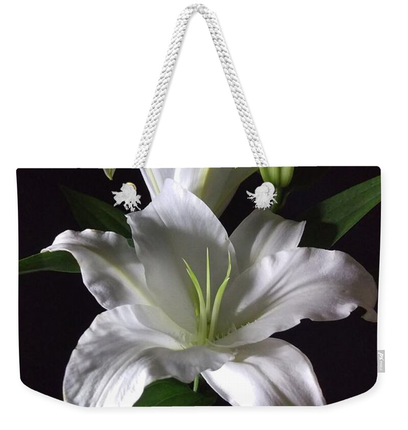 Photography Weekender Tote Bag featuring the photograph White Lily by Delynn Addams