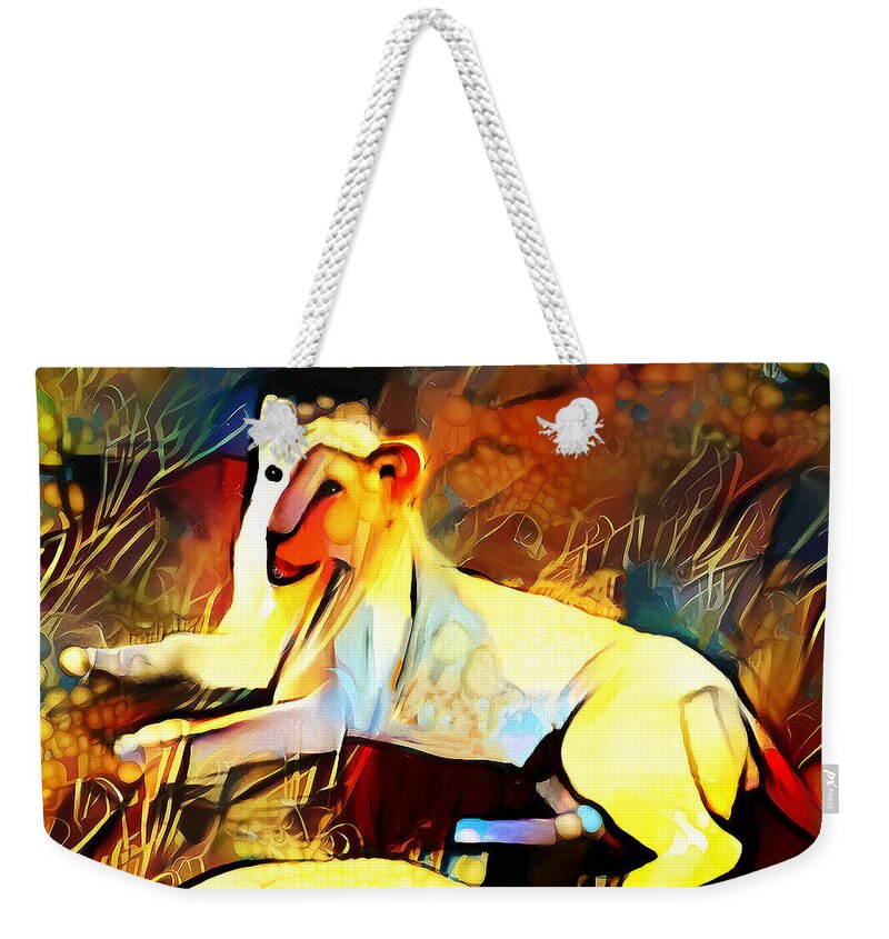 Lion Weekender Tote Bag featuring the digital art White Lioness by Pennie McCracken