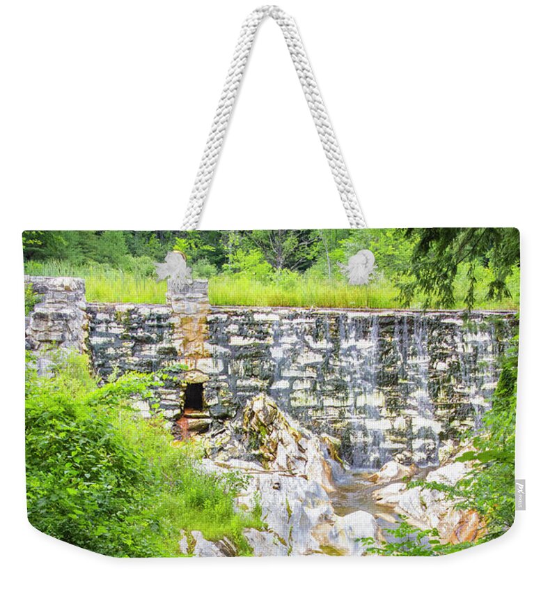 Scenic Weekender Tote Bag featuring the photograph White Marble Mill Dam by Betty Denise