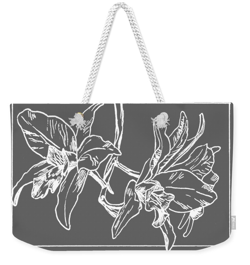 Orchid Weekender Tote Bag featuring the drawing White Orchid on Transparent Background by Masha Batkova