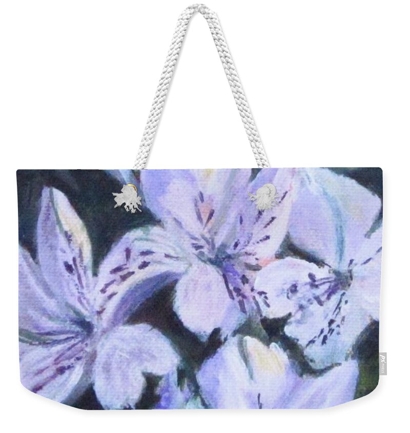 Acrylic Weekender Tote Bag featuring the painting White Peruvian Lily by Paula Pagliughi