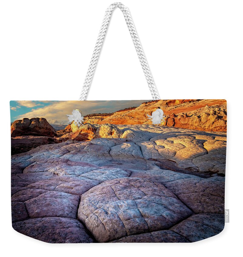 White Pocket Weekender Tote Bag featuring the photograph White Pocket Rocks by Michael Ash