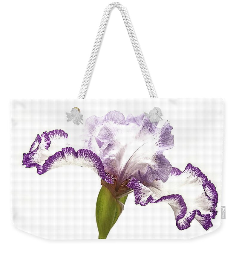 Nature Weekender Tote Bag featuring the photograph White Purple Iris by Scott Cordell
