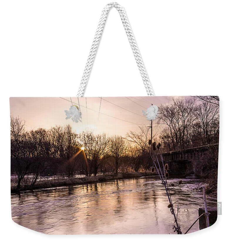 Burlington Weekender Tote Bag featuring the photograph White River Cross by Andrew Slater