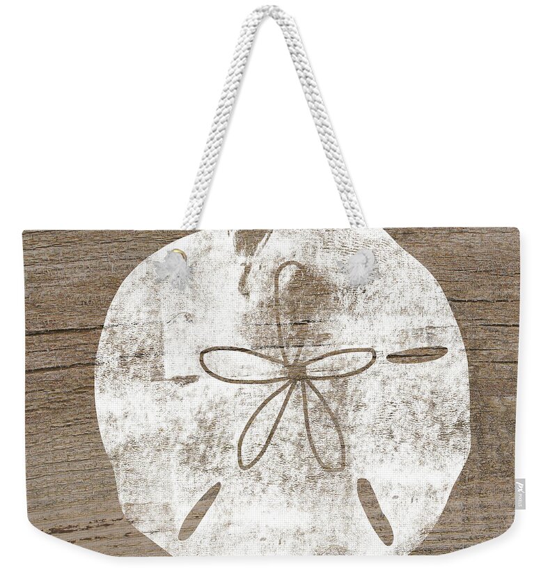Wood Weekender Tote Bag featuring the mixed media White Sand Dollar- Art by Linda Woods by Linda Woods