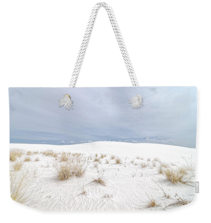 Darin Volpe Architecture Weekender Tote Bag featuring the photograph White Sand, Gray Sky - White Sands National Monument by Darin Volpe