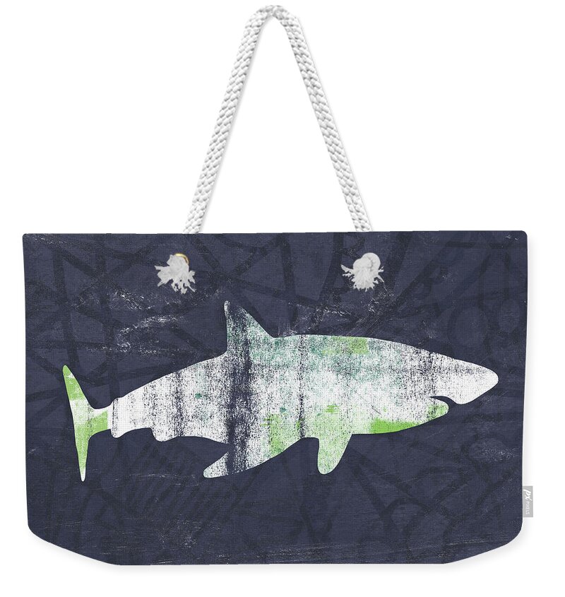 Shark Weekender Tote Bag featuring the painting White Shark- Art by Linda Woods by Linda Woods