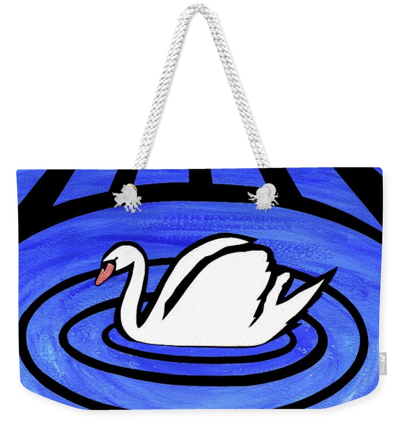 Swan Weekender Tote Bag featuring the mixed media White Swan by Roseanne Jones