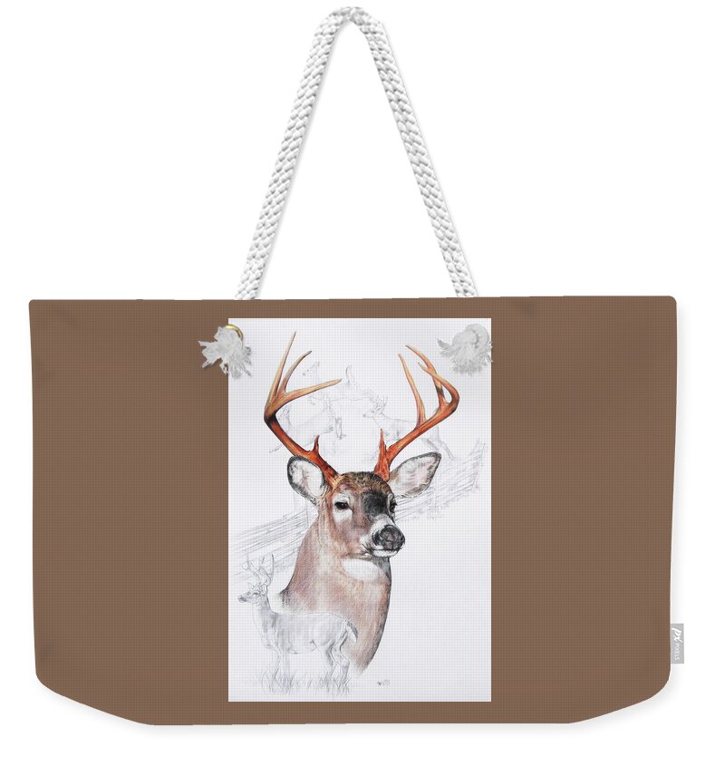 Deer Weekender Tote Bag featuring the mixed media White-Tailed Deer by Barbara Keith