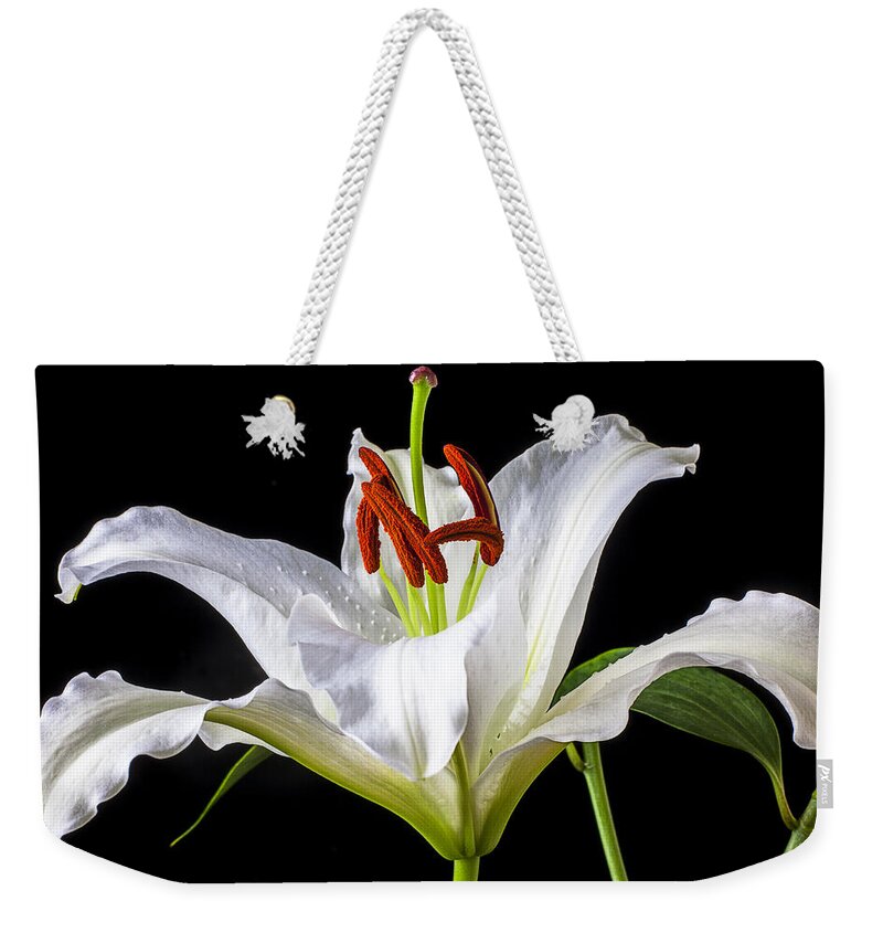 White Tiger Lily Weekender Tote Bag featuring the photograph White tiger lily still life by Garry Gay
