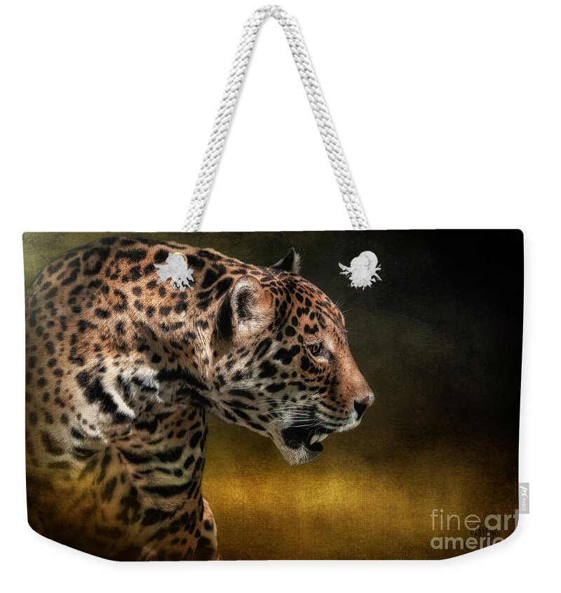 Jaguar Weekender Tote Bag featuring the photograph Who Goes There by Lois Bryan