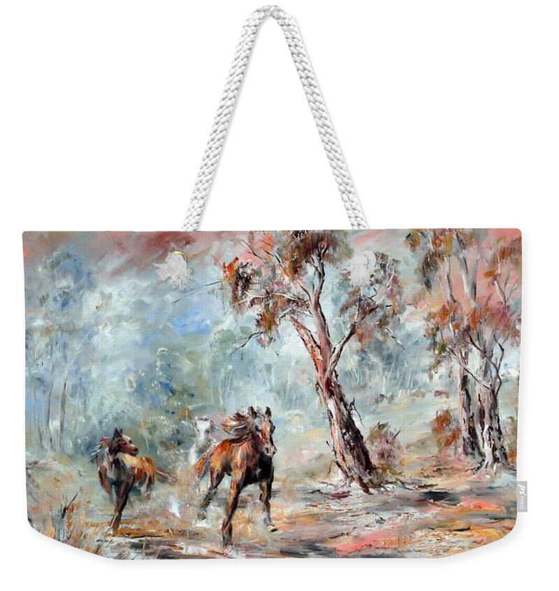 Horses Weekender Tote Bag featuring the painting Wild Brumbies by Ryn Shell