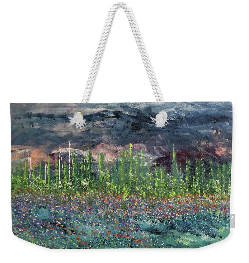 Impressionistic Weekender Tote Bag featuring the painting Wild Flowers on the Shore by George Riney