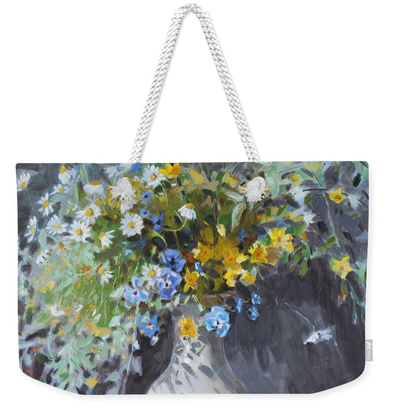 Flowers Weekender Tote Bag featuring the painting Wild Flowers by Ylli Haruni