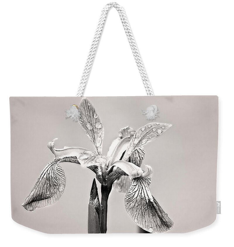 Wild Iris Photo Weekender Tote Bag featuring the photograph Wild Iris Black and White Print by Gwen Gibson