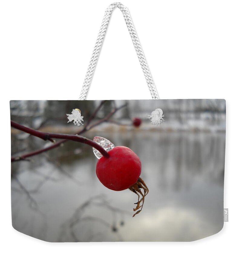 Wild Rose Hip Weekender Tote Bag featuring the photograph Wild Rose Hip on Mississippi river bank by Kent Lorentzen