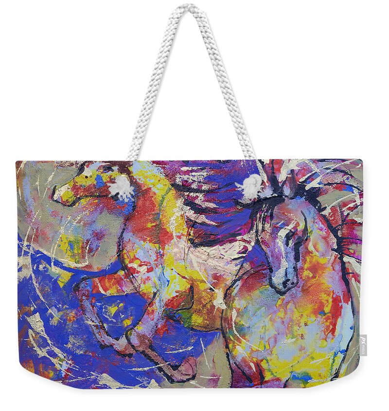 Horses Weekender Tote Bag featuring the painting Wild Runners by Jyotika Shroff