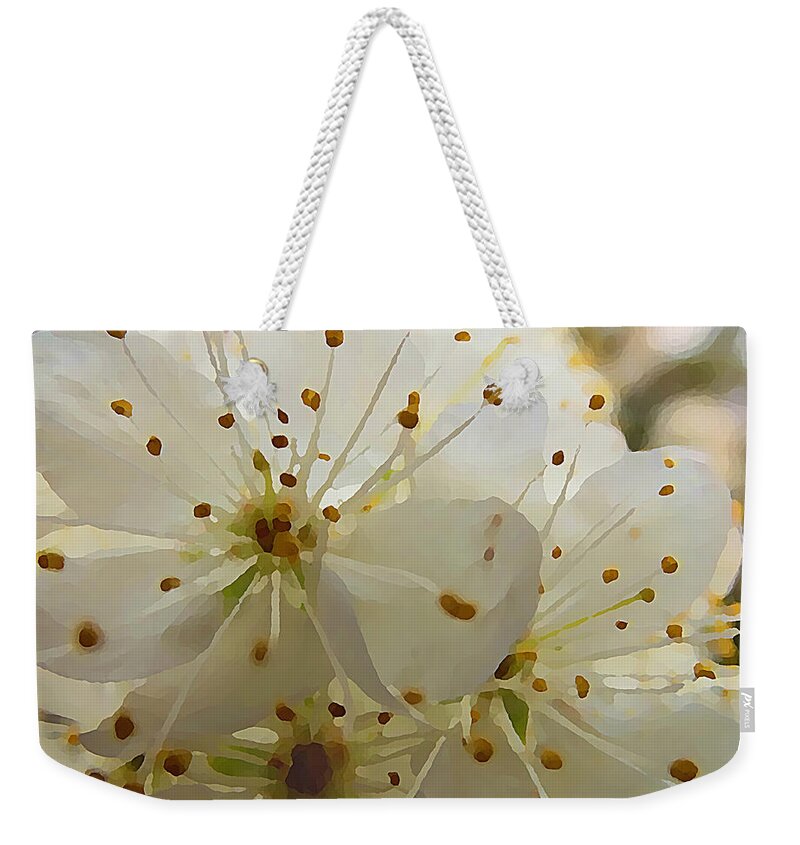 Flowers Weekender Tote Bag featuring the mixed media Wild Sand Plum by Shelli Fitzpatrick
