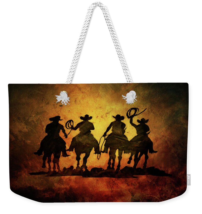 Wild West Cowboys Weekender Tote Bag featuring the digital art Wild West Cowboys by Lilia S