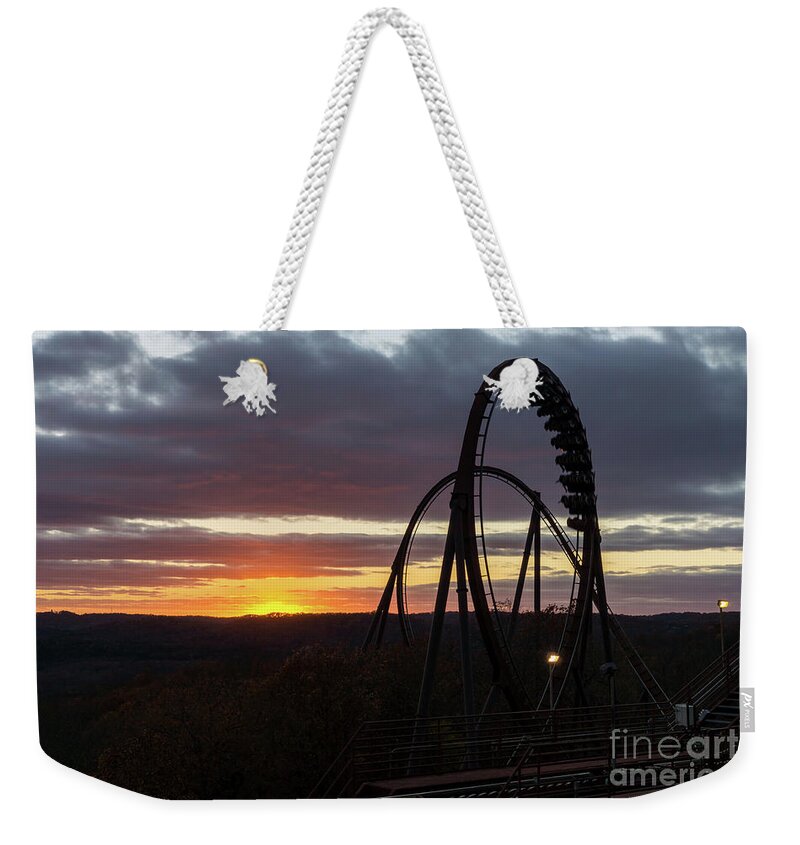 Roller Coaster Weekender Tote Bag featuring the photograph Wildfire Sunset by Jennifer White