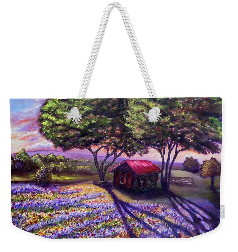 Landscape Weekender Tote Bag featuring the painting Wildflower field by Lilia S