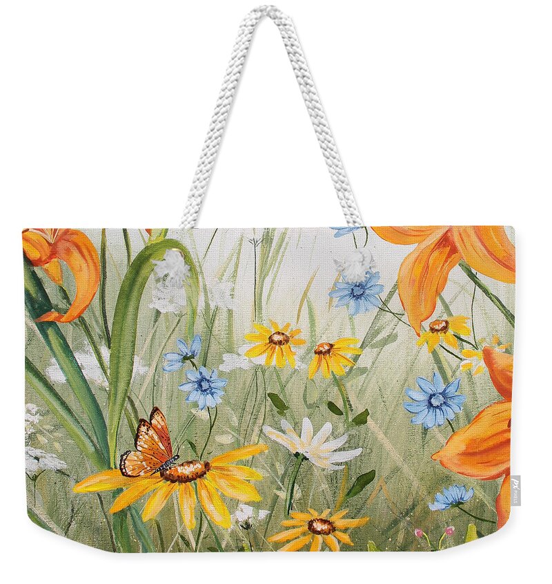 Acrylic Painting Weekender Tote Bag featuring the painting Wildflowers-JP3254 by Jean Plout