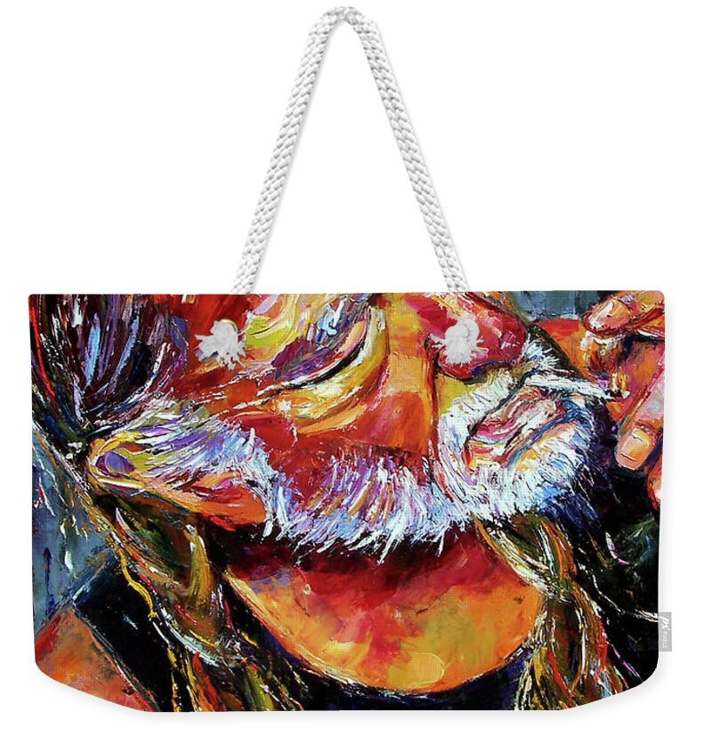 Willie Nelson Weekender Tote Bag featuring the painting Willie Nelson Booger Red by Debra Hurd