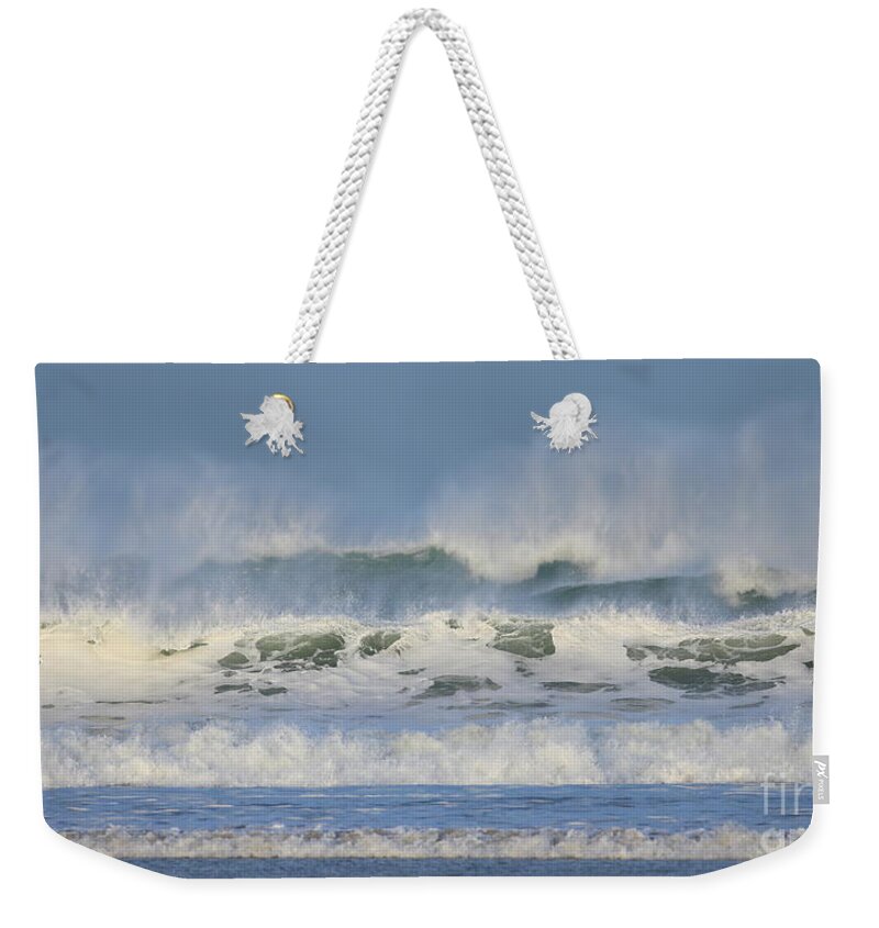 Background Weekender Tote Bag featuring the photograph Wind swept waves by Nicholas Burningham