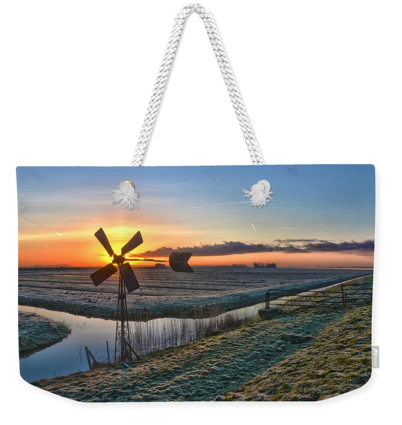 Windmill Weekender Tote Bag featuring the photograph Windmill at Sunrise by Frans Blok